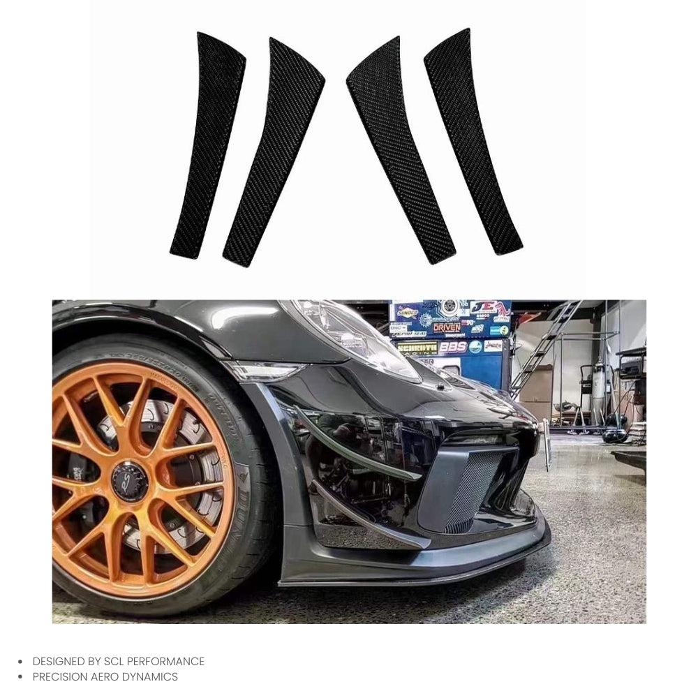 Real Dry Carbon Fiber Universal Front Bumper Canards Trims Body Kit for Porsche 991 Sport 991.2 GT2 GT3 RS