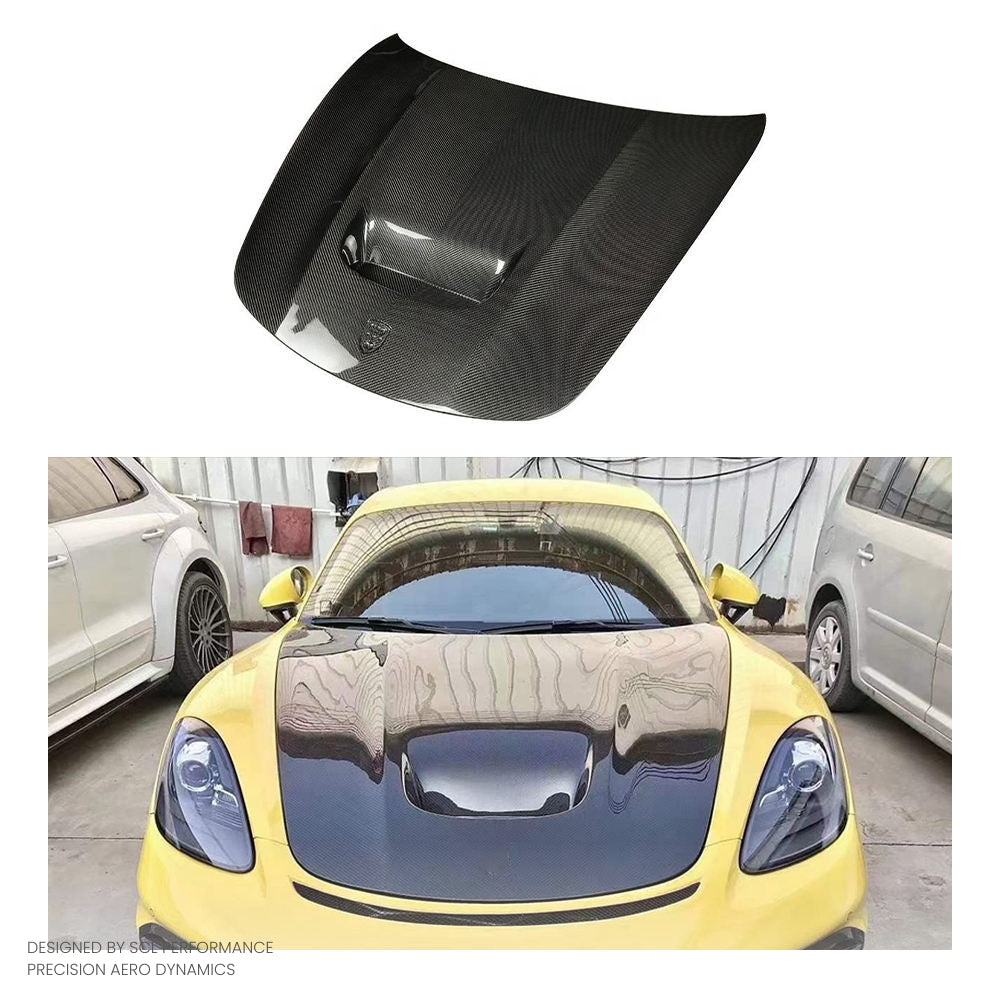 High Quality GT4 Style Dry Carbon Fiber Front Hood Engine Bonnet for Porsche 718 Cayman /Boxster Replacement Engine Hood