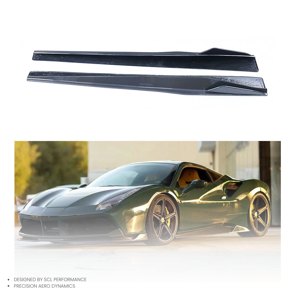 100% Wet Carbon Fiber V-Style Side Skirts Bodykit for New for Ferrari 488 GTB