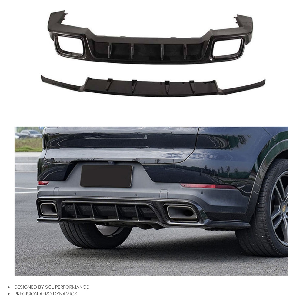 For Porsche Cayenne Coupe Turbo 2018 - 2024 Rear Bumper Diffuser Lip Spoiler Real  Dry Carbon Fiber