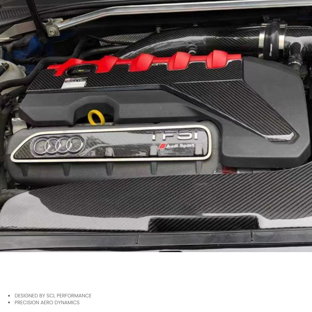 3K Twill Glossy Finish Dry Carbon Fiber Cabin Trim Board New Engine Cover Decoration for AUDI RS3 TTRS EA855 2.5T Bumper Type
