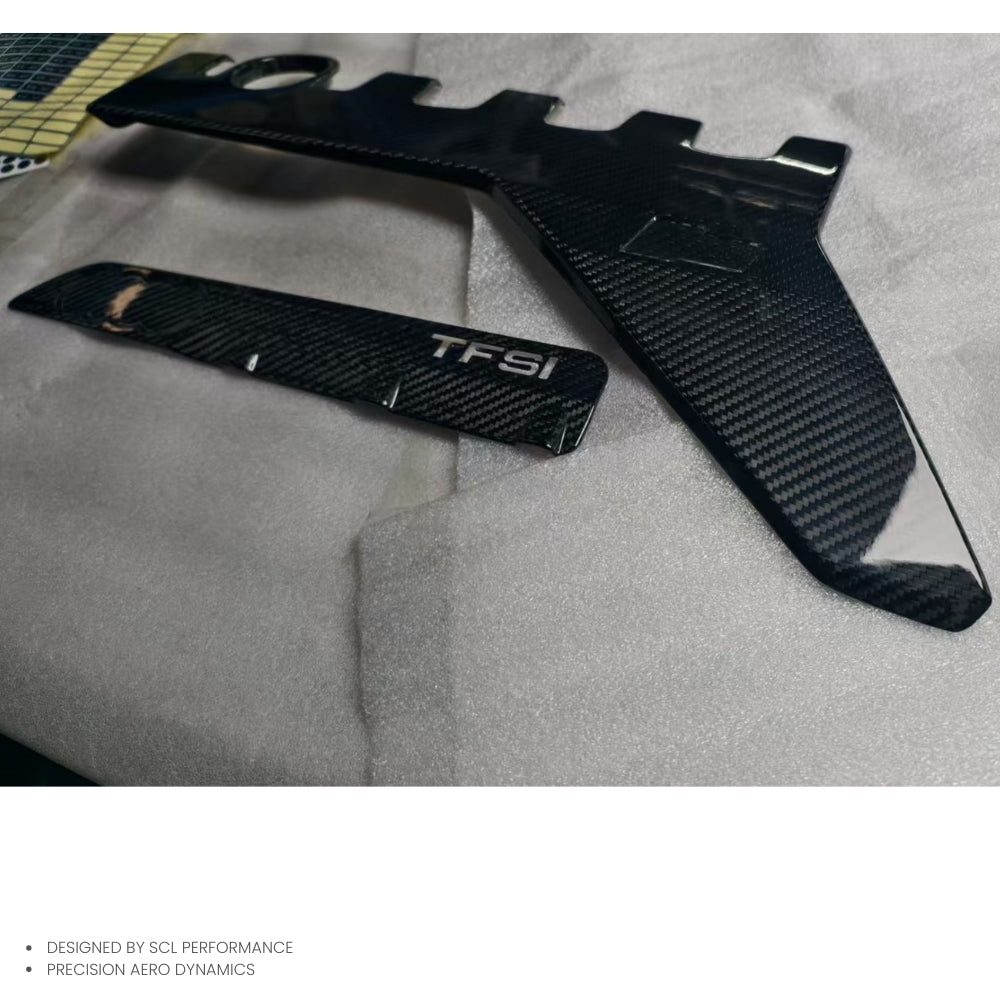 3K Twill Glossy Finish Real Dry Carbon Fiber Cabin Trim Board New Engine Cover Bumper Decoration for AUDI RS3 TTRS EA855 2.5T