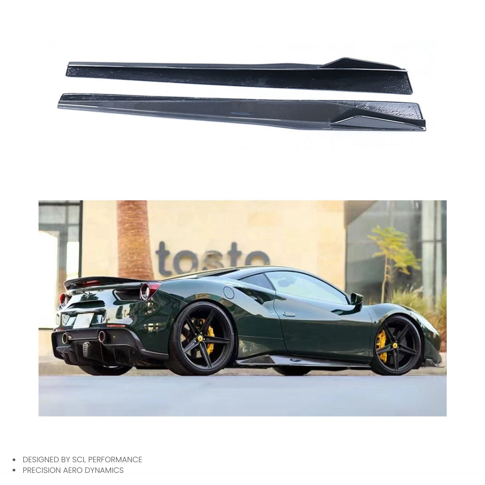 488 GTB Wet Carbon Fiber Bodykit v Style Car Side Skirts Extension for Ferrari 488 GTB