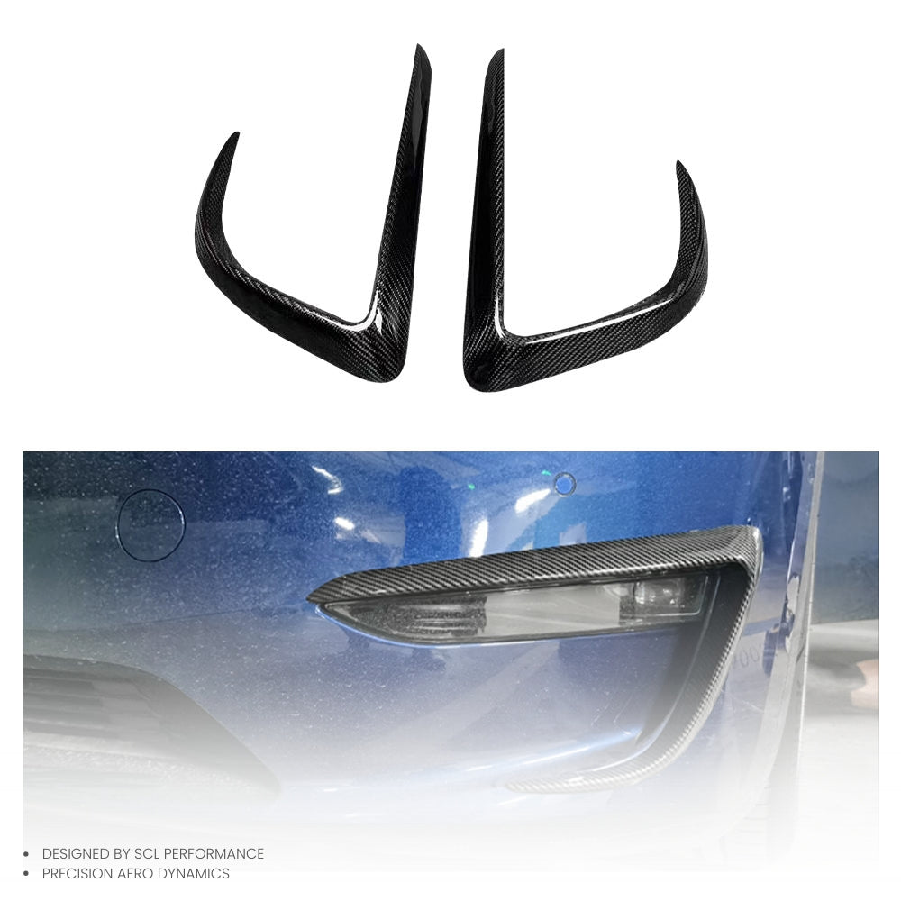 Carbon Fiber V Style Front Bumper Canards Trim Splitter Spoiler for Tesla Model Y 2021-up Glossy Black  Fog Lamp Cover Trim