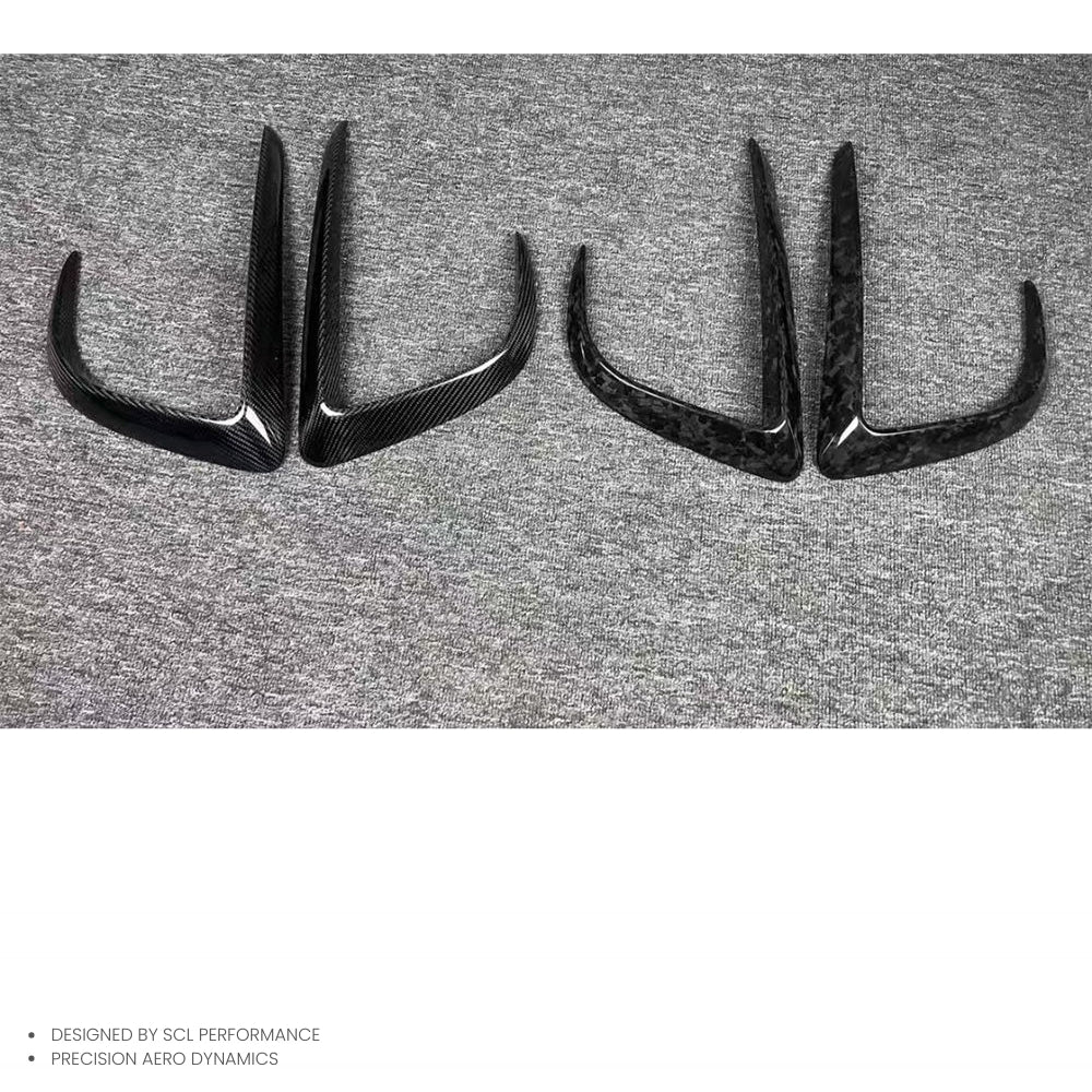 Carbon Fiber V Style Front Bumper Canards Trim Splitter Spoiler for Tesla Model Y 2021-up Glossy Black  Fog Lamp Cover Trim