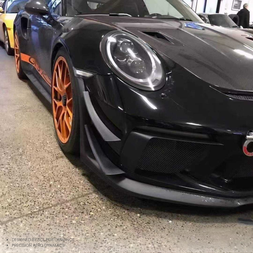 Real Dry Carbon Fiber Universal Front Bumper Canards Trims Body Kit for Porsche 991 Sport 991.2 GT2 GT3 RS