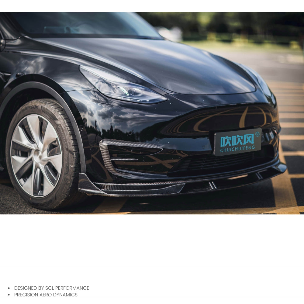 Car Parts Body Kit Dry Carbon Fiber Front Bumper Lip Spoiler Splitter Diffuser for Tesla Model Y 2021-UP
