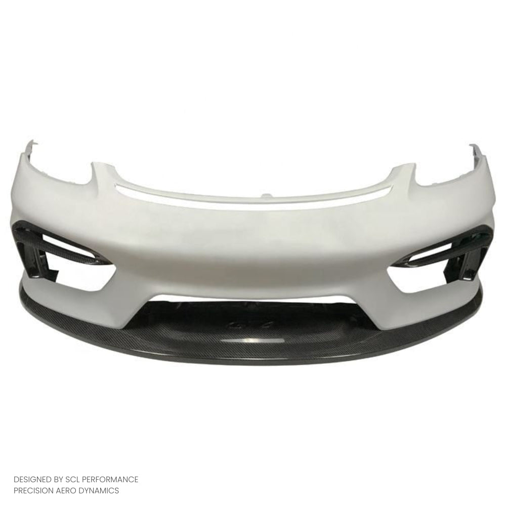 New for Porsche 718 Auto Bodykit with Half Carbon Fiber Front Bumper Front Lip Fog Lamp Frame All in One Complete Set