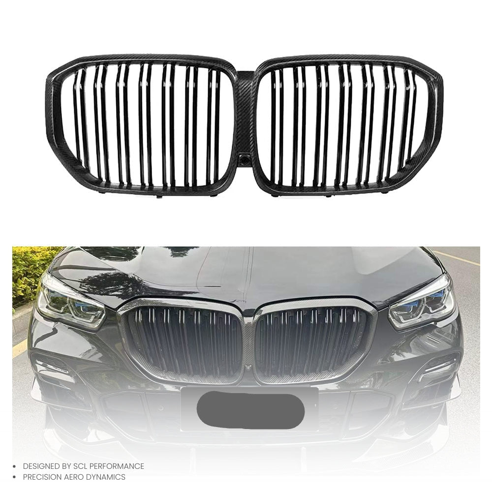 Real Dry Carbon Fiber Universal Bumper Front Radiator Grille for for BMW X5 G05 2022-UP Car Grills Gloss Black