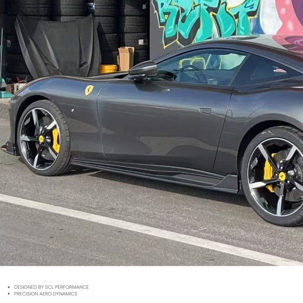 For Ferrari Roma Side Skirts Bodykit Extensions Pre-preg Dry Carbon Fiber Lip Condition New Bumper Type