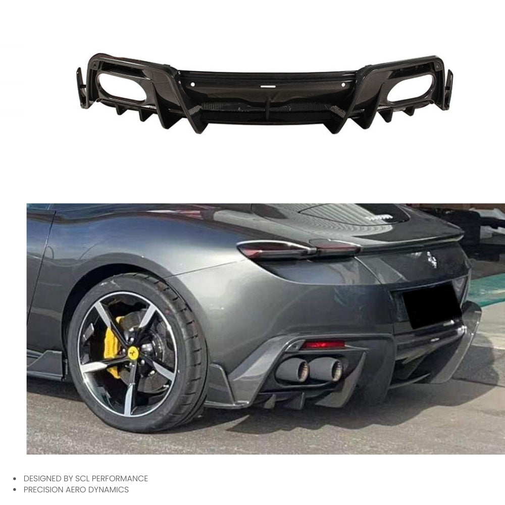 For Ferrari Roma Real Dry Carbon Fiber Body Kit Rear Bumper Lip Spoiler Diffuser