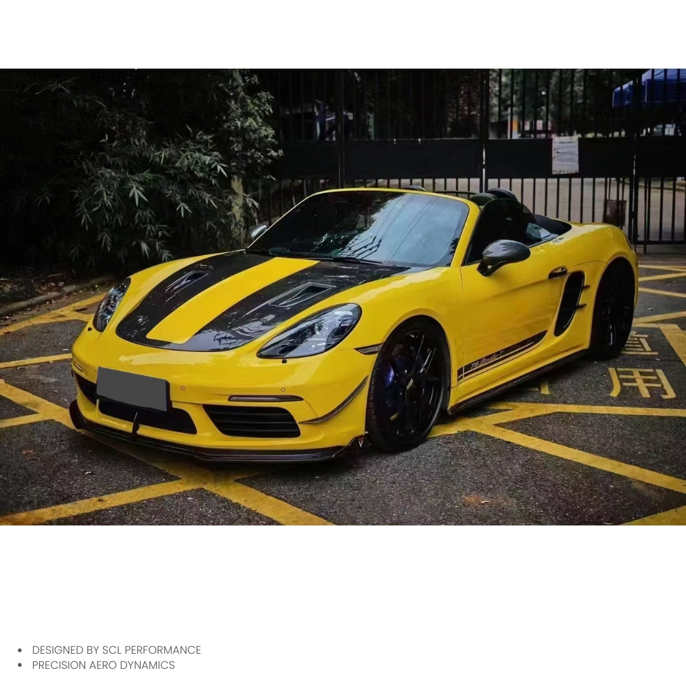 For Porsche 718 Cayman Boxster Dry Carbon Fiber Front Bumper Lip Spoiler Diffuser