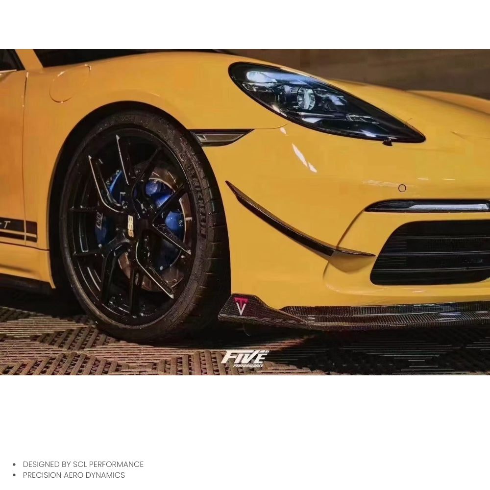 718 Real Dry Carbon Fiber Universal Front Bumper Canards Trims Body Kit for Porsche 718 2016-2023