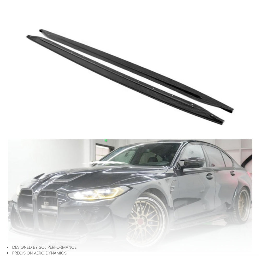 High Quality Dry Carbon Fiber Car Body Kit Single-sided Flat Side Skirts Extension for BMW M3 G80 2021+ Side Skirts